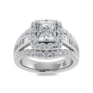 14K White Gold Lab Grown Diamond 1 7/8 Ct.Tw. Princess Shape Engagement Ring (IGI Certified Center 1ct)