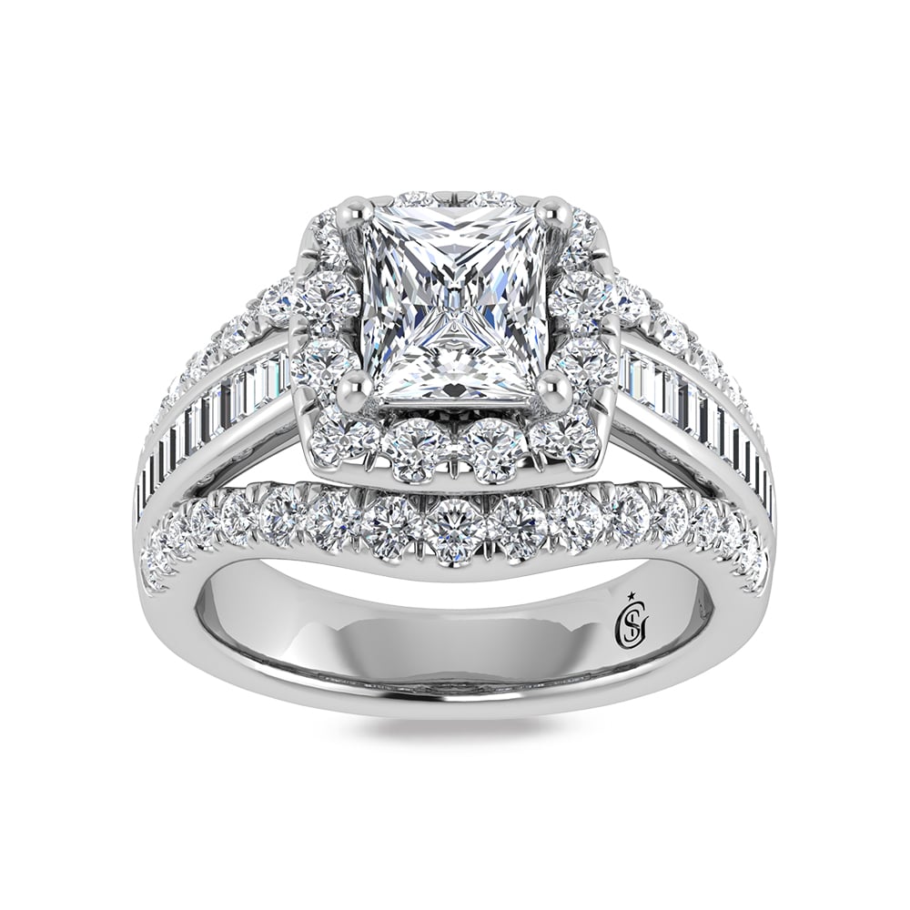 14K White Gold Lab Grown Diamond 1 7/8 Ct.Tw. Princess Shape Engagement Ring (IGI Certified Center 1ct)