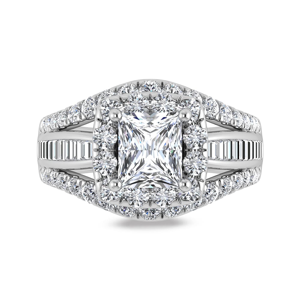14K White Gold Lab Grown Diamond 1 7/8 Ct.Tw. Princess Shape Engagement Ring (IGI Certified Center 1ct)