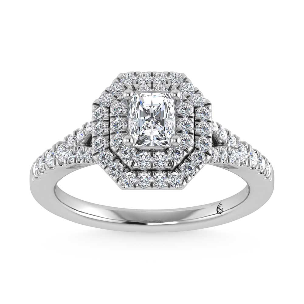 14K White Gold Lab Grown Diamond 1 ct.tw. Radiant Shape Halo Engagement Ring (1/2 ct Center)