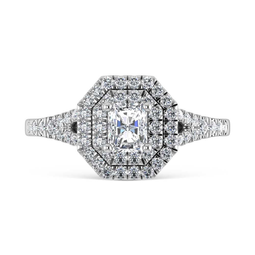 14K White Gold Lab Grown Diamond 1 ct.tw. Radiant Shape Halo Engagement Ring (1/2 ct Center)