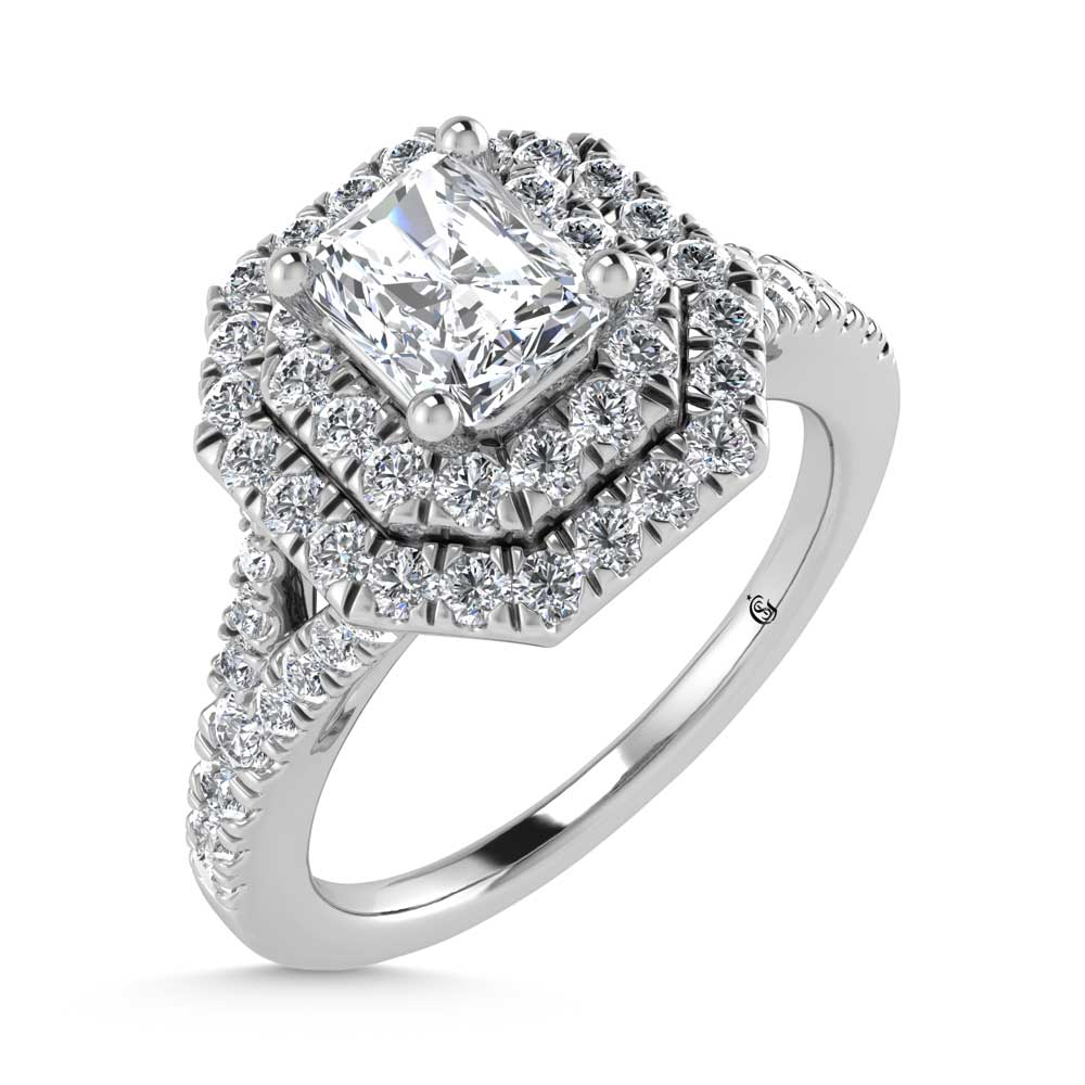 14K White Gold Lab Grown Diamond 1 ct.tw. Radiant Shape Halo Engagement Ring (1/2 ct Center)