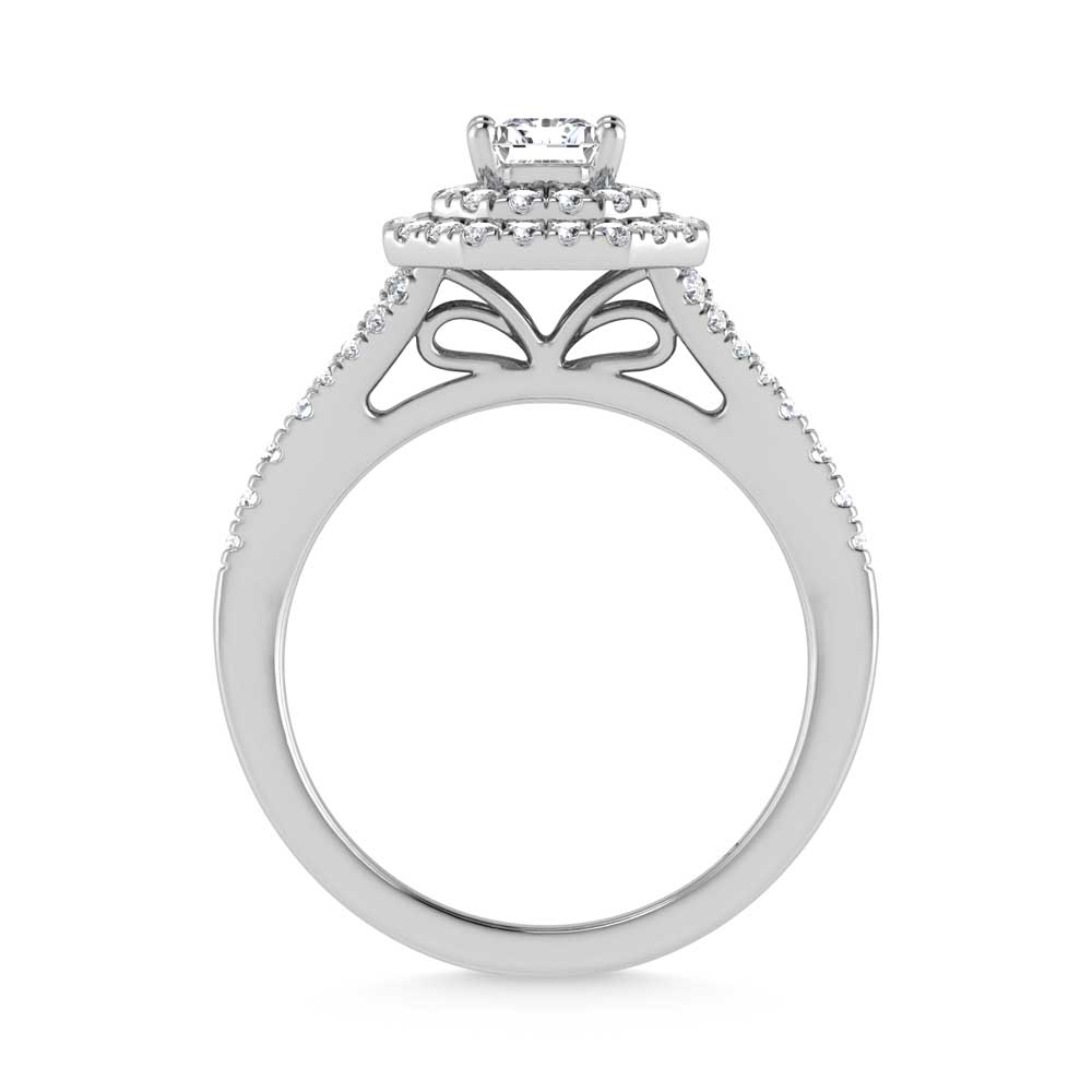 14K White Gold Lab Grown Diamond 1 ct.tw. Radiant Shape Halo Engagement Ring (1/2 ct Center)