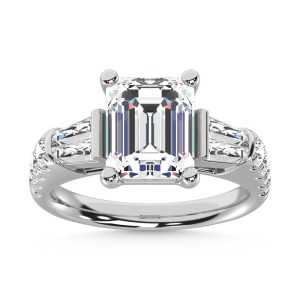 14K White Gold Lab Grown Diamond 3 5/8 Ct.Tw. Emerald Shape Three Stone Ring