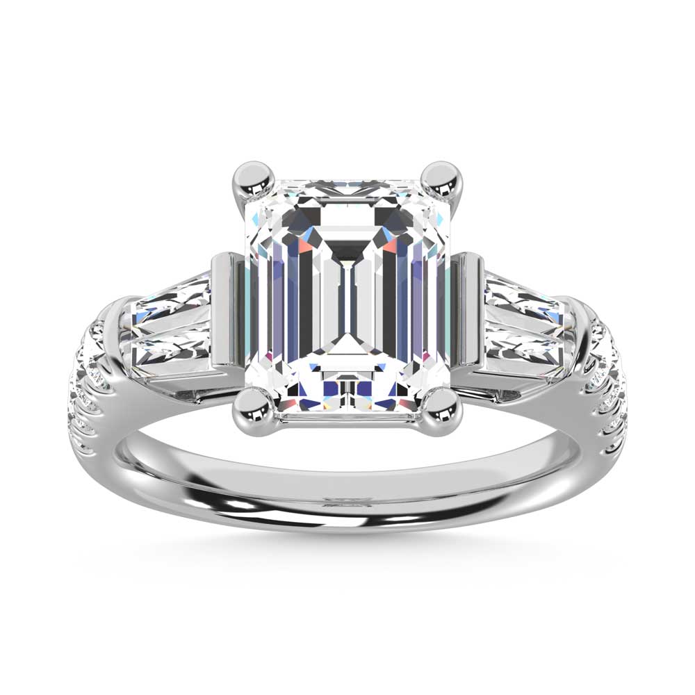 14K White Gold Lab Grown Diamond 3 5/8 Ct.Tw. Emerald Shape Three Stone Ring
