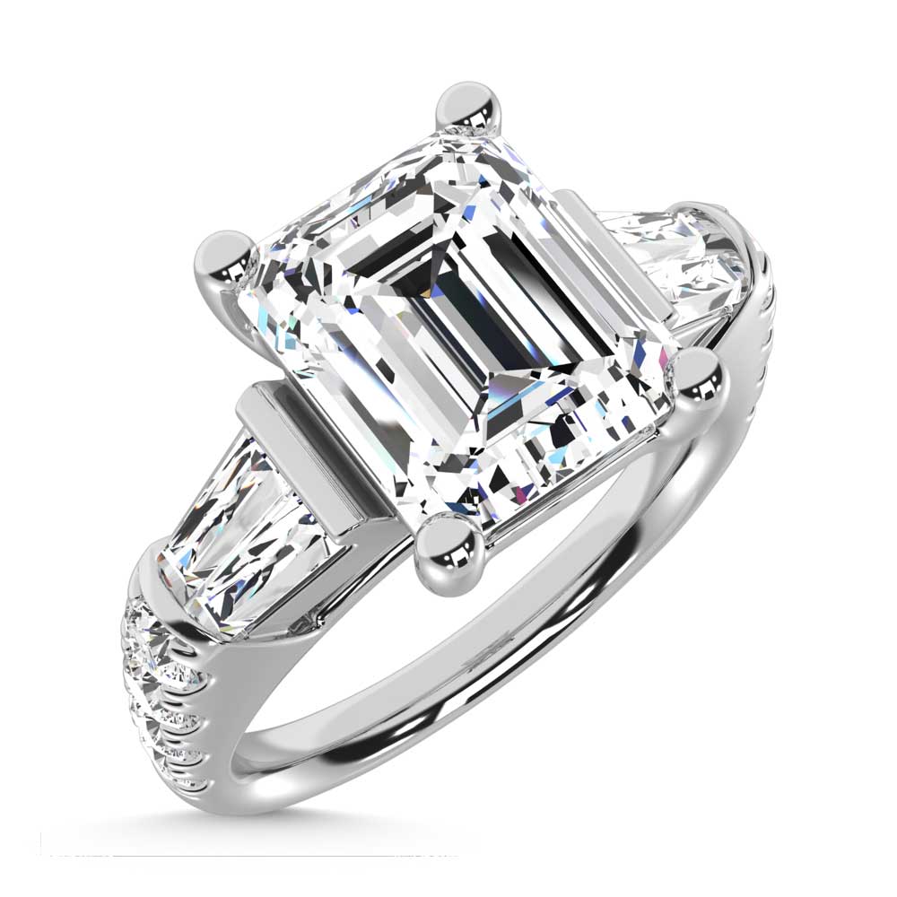 14K White Gold Lab Grown Diamond 3 5/8 Ct.Tw. Emerald Shape Three Stone Ring