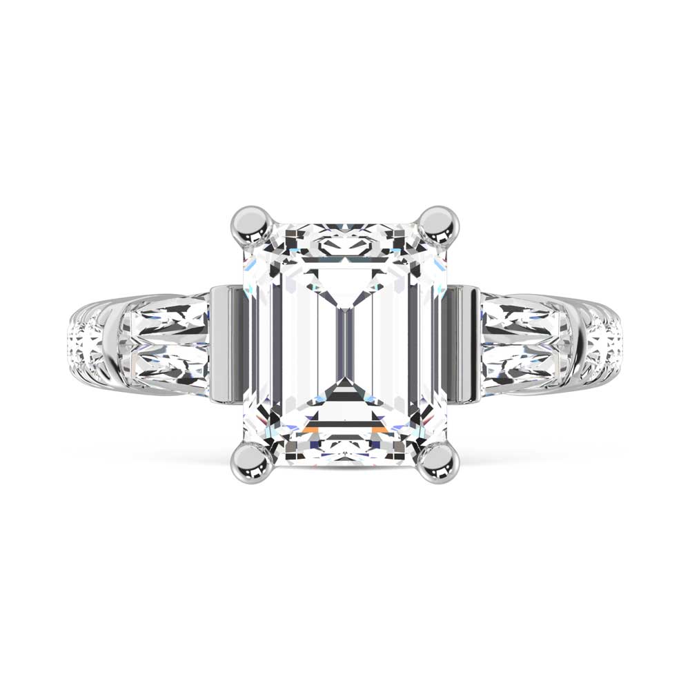 14K White Gold Lab Grown Diamond 3 5/8 Ct.Tw. Emerald Shape Three Stone Ring