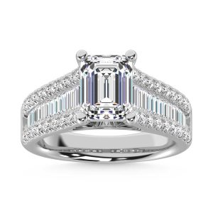 14K White Gold Lab Grown Diamond 3 5/8 Ct.Tw. Emerald Shape Solitaire Ring