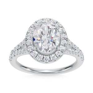 14K White Gold Lab Grown Diamond 2 3/4 Ct.Tw. Oval Shape Halo Engagement Ring
