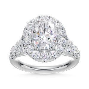 14K White Gold Lab Grown Diamond 3 3/8 Ct.Tw. Oval Shape Halo Engagement Ring