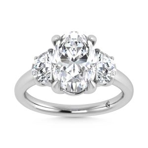 14K White Gold Lab Grown Diamond 3 3/2 Ct.Tw. Oval Shape Three Stone Engagement Ring