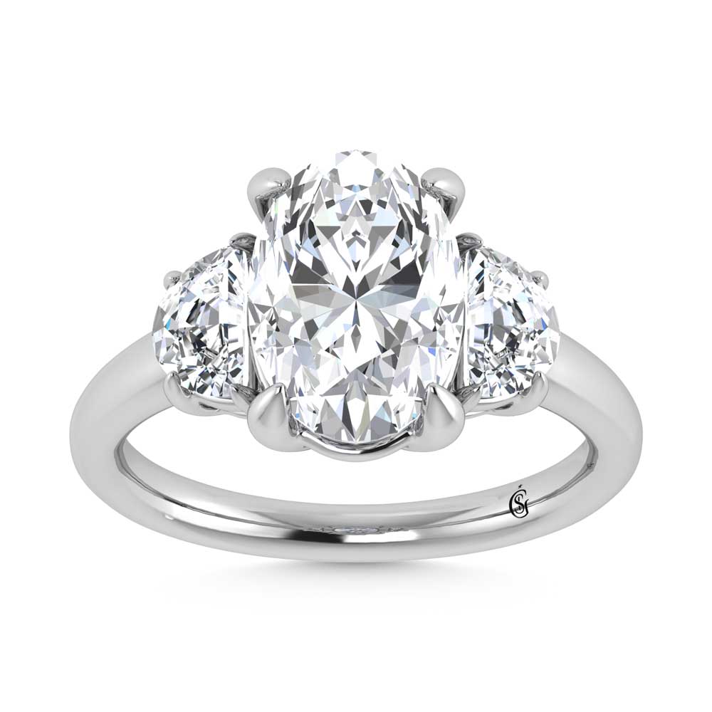14K White Gold Lab Grown Diamond 3 3/2 Ct.Tw. Oval Shape Three Stone Engagement Ring