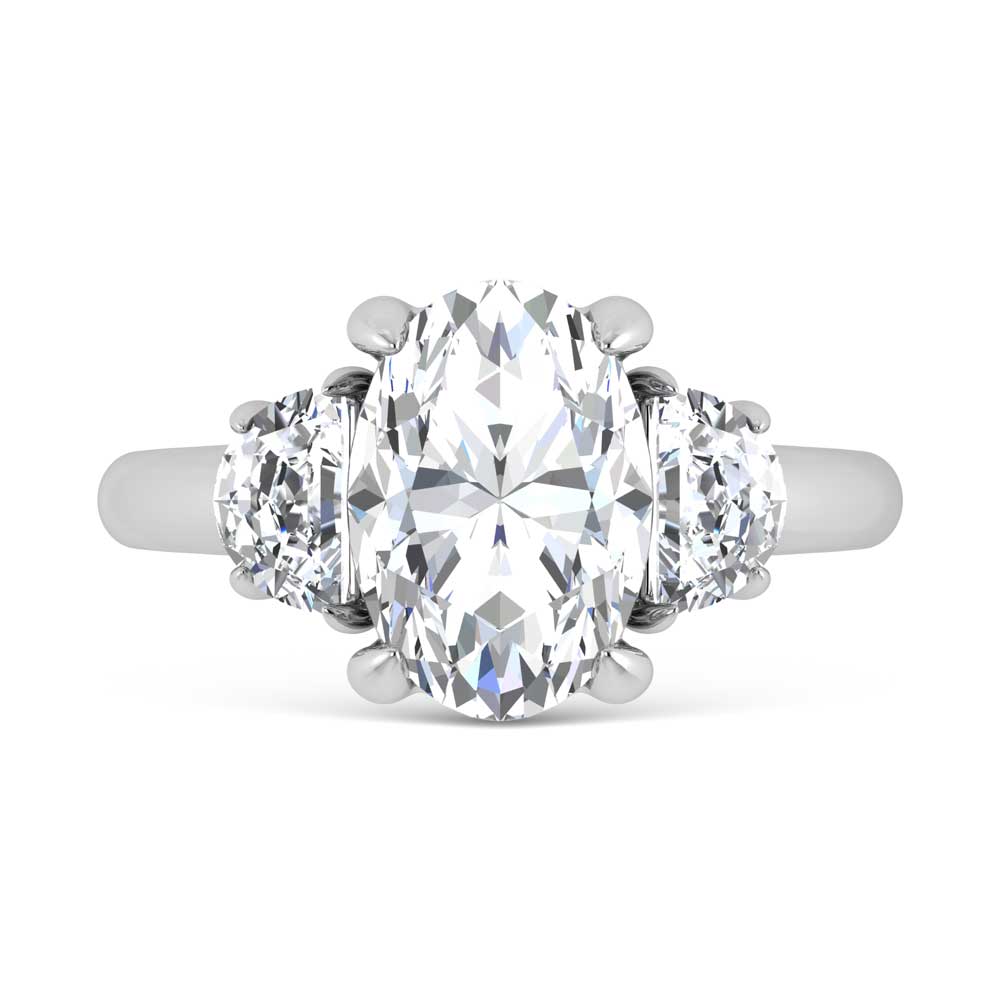 14K White Gold Lab Grown Diamond 3 3/2 Ct.Tw. Oval Shape Three Stone Engagement Ring