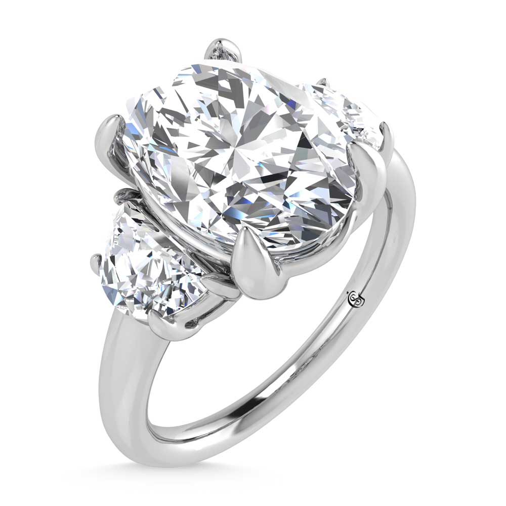 14K White Gold Lab Grown Diamond 3 3/2 Ct.Tw. Oval Shape Three Stone Engagement Ring
