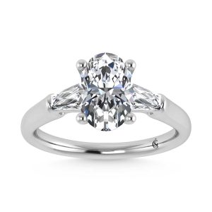14K White Gold Lab Grown Diamond 2 5/8 Ct.Tw. Oval Shape Three Stone Engagement Ring
