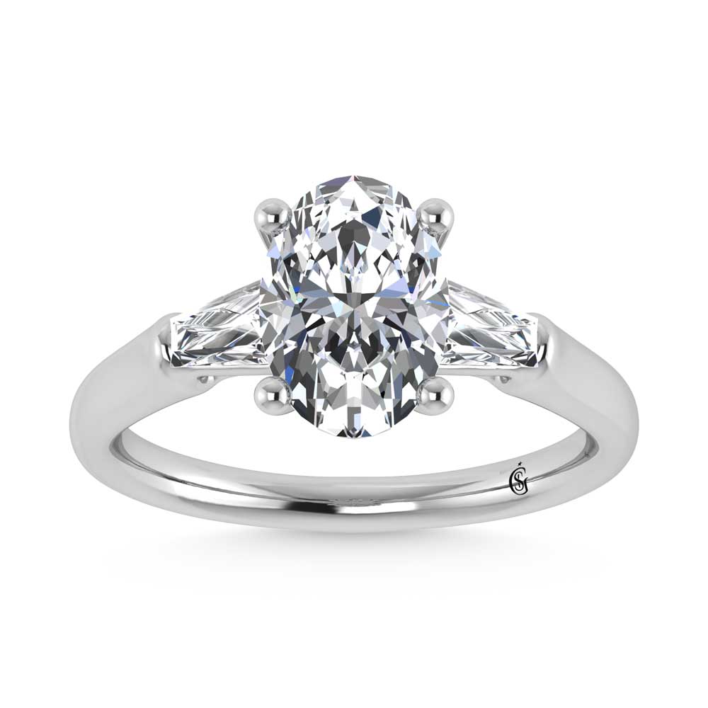 14K White Gold Lab Grown Diamond 2 5/8 Ct.Tw. Oval Shape Three Stone Engagement Ring
