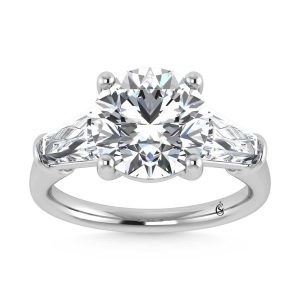 14K White Gold Lab Grown Diamond 5 1/5 Ct.Tw. Round Shape Three Stone Engagement Ring