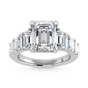 14K White Gold Lab Grown Diamond 7 Ct.Tw. Emerald Shape Engagement Ring (IGI Certified Center 4ct)
