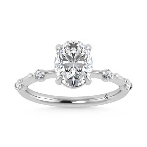 14K White Gold Lab Grown Diamond 2 1/6 Ct.Tw. Oval Shape Engagement Ring (IGI Certified Center 2ct)