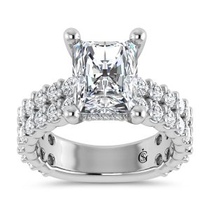 14K White Gold Lab Grown Diamond 5 1/2 Ct.Tw. Double Line Engagement Ring (IGI Certified Center 4ct)
