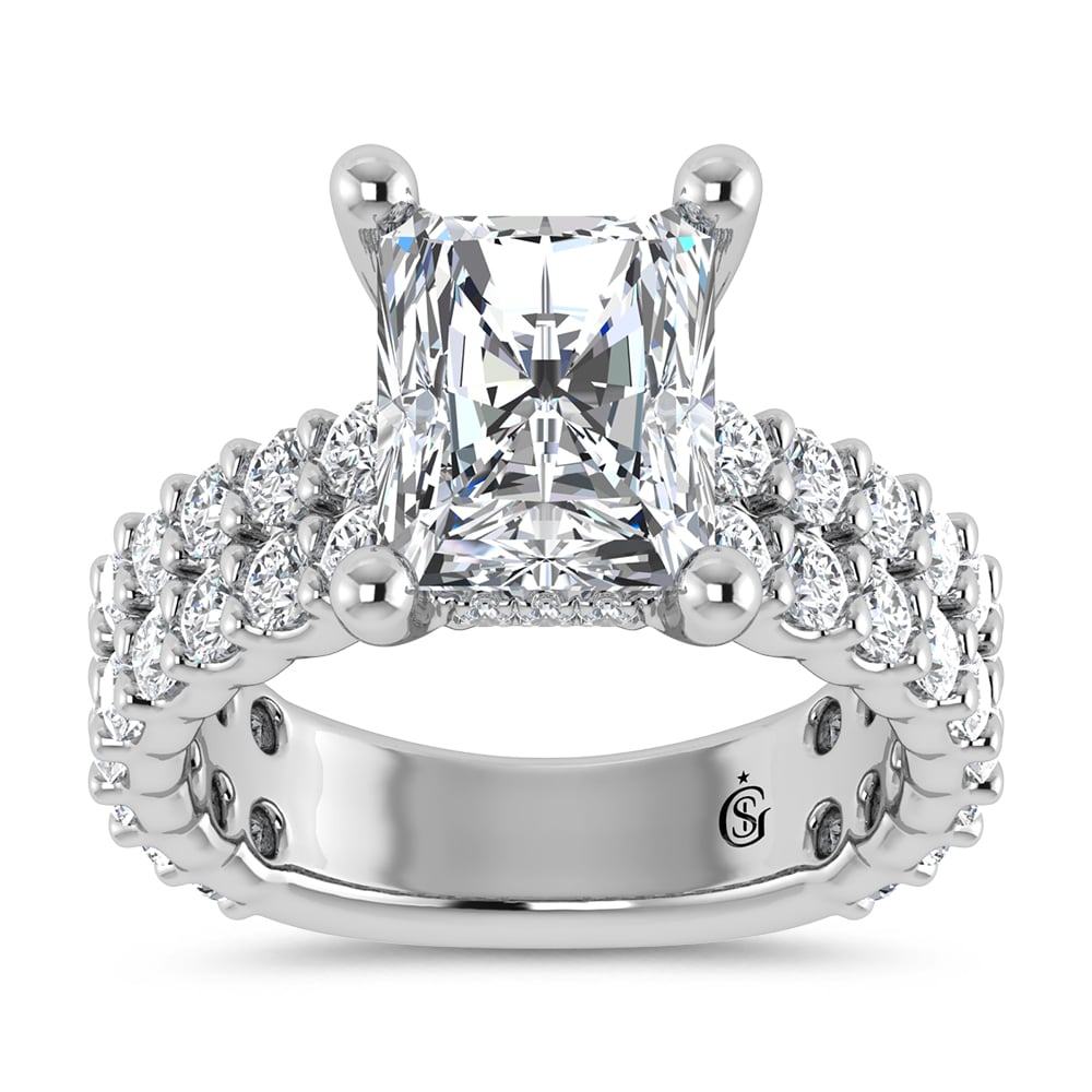 14K White Gold Lab Grown Diamond 5 1/2 Ct.Tw. Double Line Engagement Ring (IGI Certified Center 4ct)