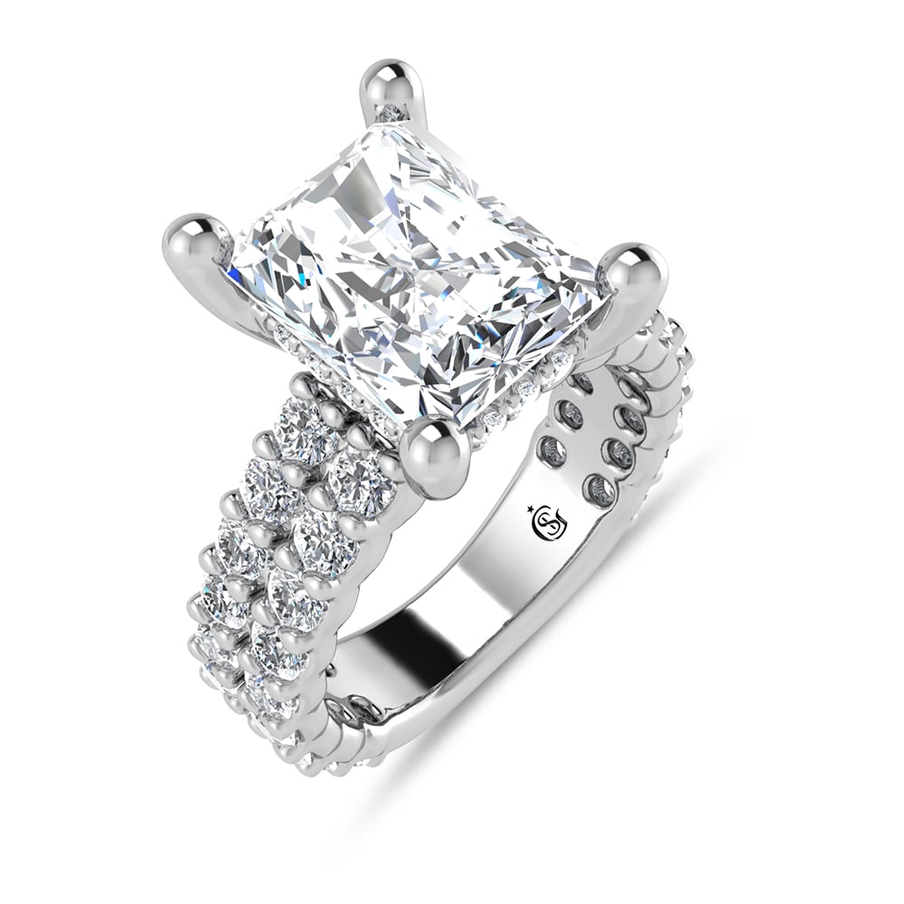 14K White Gold Lab Grown Diamond 5 1/2 Ct.Tw. Double Line Engagement Ring (IGI Certified Center 4ct)