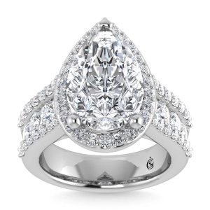 14K White Gold Lab Grown Diamond 6 7/8 Ct.Tw. Round Shank Engagement Ring (IGI Certified Center 5ct)