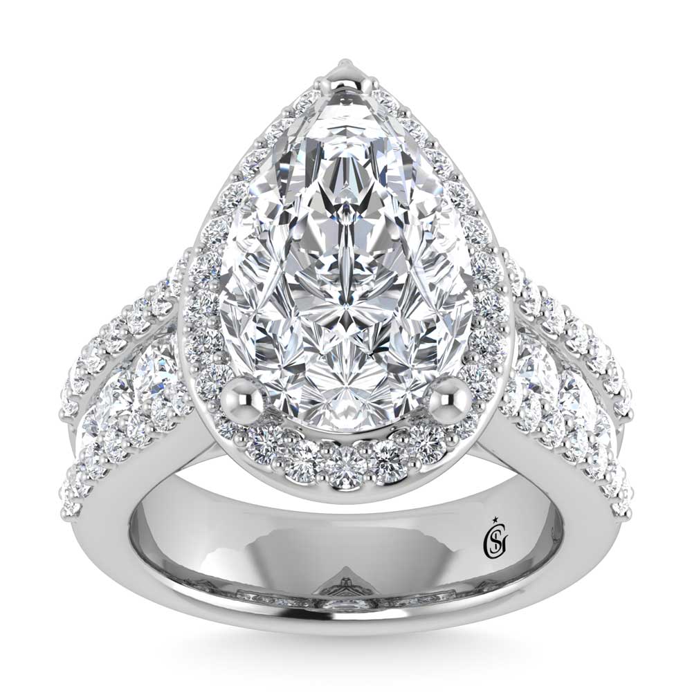 14K White Gold Lab Grown Diamond 6 7/8 Ct.Tw. Round Shank Engagement Ring (IGI Certified Center 5ct)