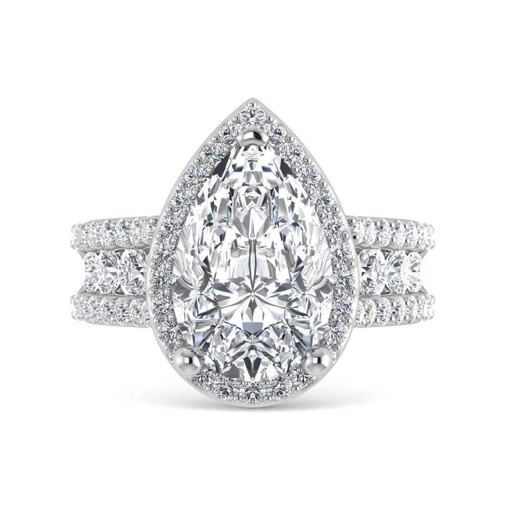 14K White Gold Lab Grown Diamond 6 7/8 Ct.Tw. Round Shank Engagement Ring (IGI Certified Center 5ct)