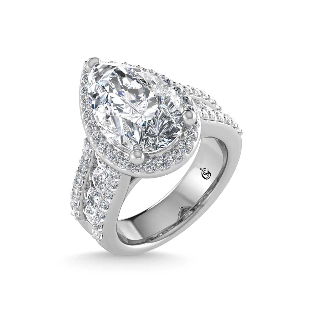 14K White Gold Lab Grown Diamond 6 7/8 Ct.Tw. Round Shank Engagement Ring (IGI Certified Center 5ct)