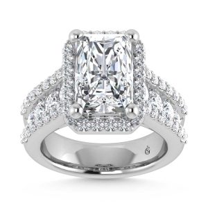 14K White Gold Lab Grown Diamond 6 7/8 Ct.Tw. Round Shank Engagement Ring (IGI Certified Center 5ct)
