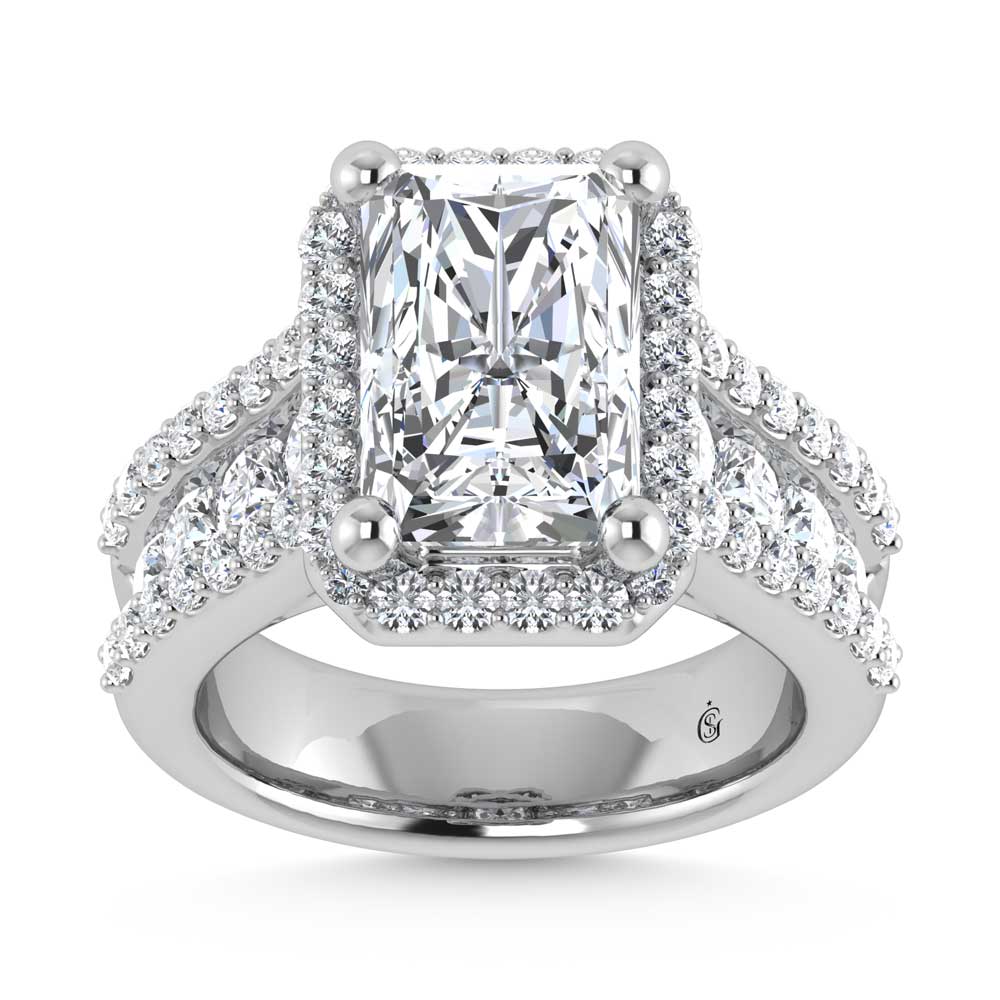 14K White Gold Lab Grown Diamond 6 7/8 Ct.Tw. Round Shank Engagement Ring (IGI Certified Center 5ct)