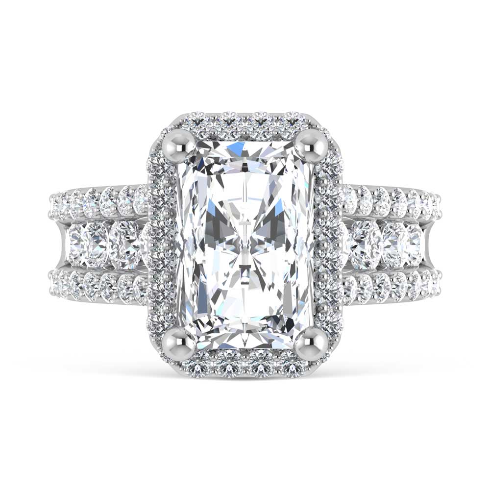 14K White Gold Lab Grown Diamond 6 7/8 Ct.Tw. Round Shank Engagement Ring (IGI Certified Center 5ct)