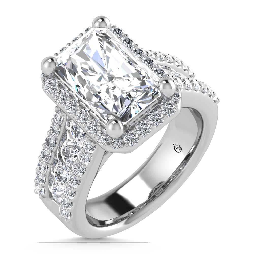 14K White Gold Lab Grown Diamond 6 7/8 Ct.Tw. Round Shank Engagement Ring (IGI Certified Center 5ct)