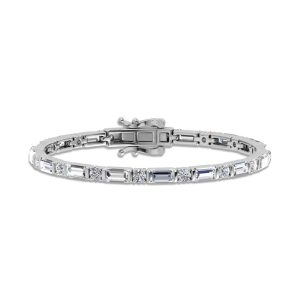 14K White Gold Round & Baguette Lab Grown Diamond 7 Ct.Tw. Tennis Bracelet
