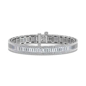 14K White Gold Round & Baguette Lab Grown Diamond 8 3/4 Ct.Tw. Tennis Bracelet