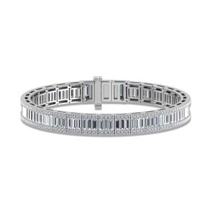 14K White Gold Round & Baguette Lab Grown Diamond 8 Ct.Tw. Tennis Bracelet