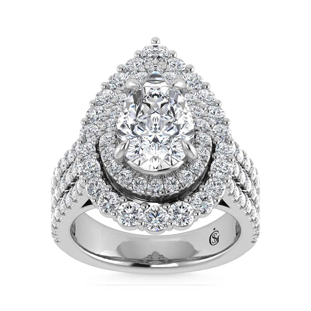 14K White Gold Lab Grown Diamond 5 Ct.Tw. Lab Grown Engagement Ring (IGI Certified Center 3ct)