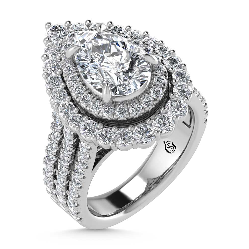 14K White Gold Lab Grown Diamond 5 Ct.Tw. Lab Grown Engagement Ring (IGI Certified Center 3ct)