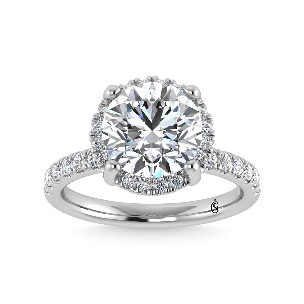 14K White Gold Lab Grown Diamond 4 5/8 Ct.Tw. Round Shape Engagement Ring (IGI Certified Center 4ct)