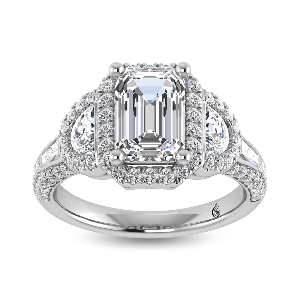 14K White Gold Lab Grown Diamond 3 Ct.Tw. Lab Grown Engagement Ring (IGI Certified Center 2ct)