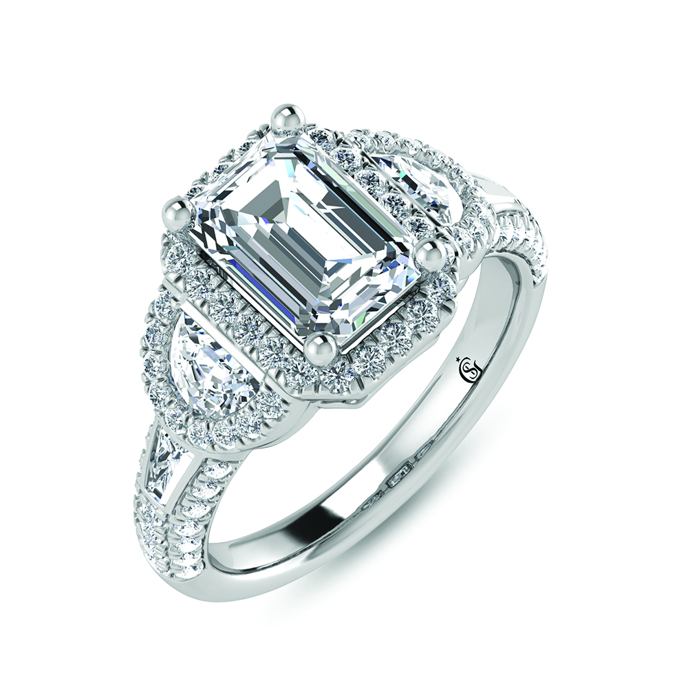 14K White Gold Lab Grown Diamond 3 Ct.Tw. Lab Grown Engagement Ring (IGI Certified Center 2ct)