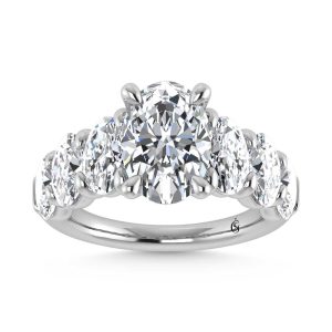 14K White Gold Lab Grown Diamond 6 Ct.Tw. Round Shank Engagement Ring (IGI Certified Center 3ct)