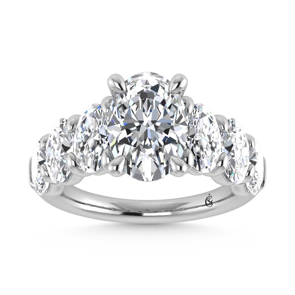 14K White Gold Lab Grown Diamond 6 Ct.Tw. Round Shank Engagement Ring (IGI Certified Center 3ct)
