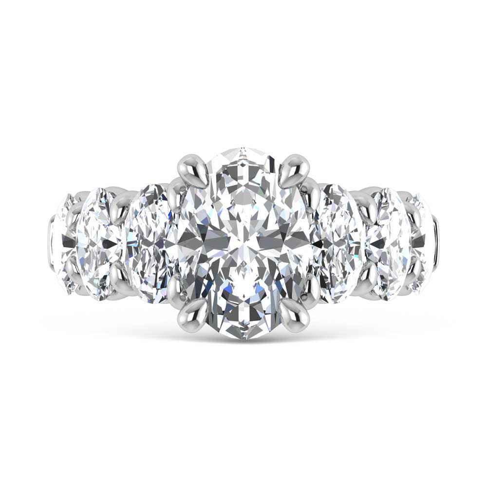 14K White Gold Lab Grown Diamond 6 Ct.Tw. Round Shank Engagement Ring (IGI Certified Center 3ct)