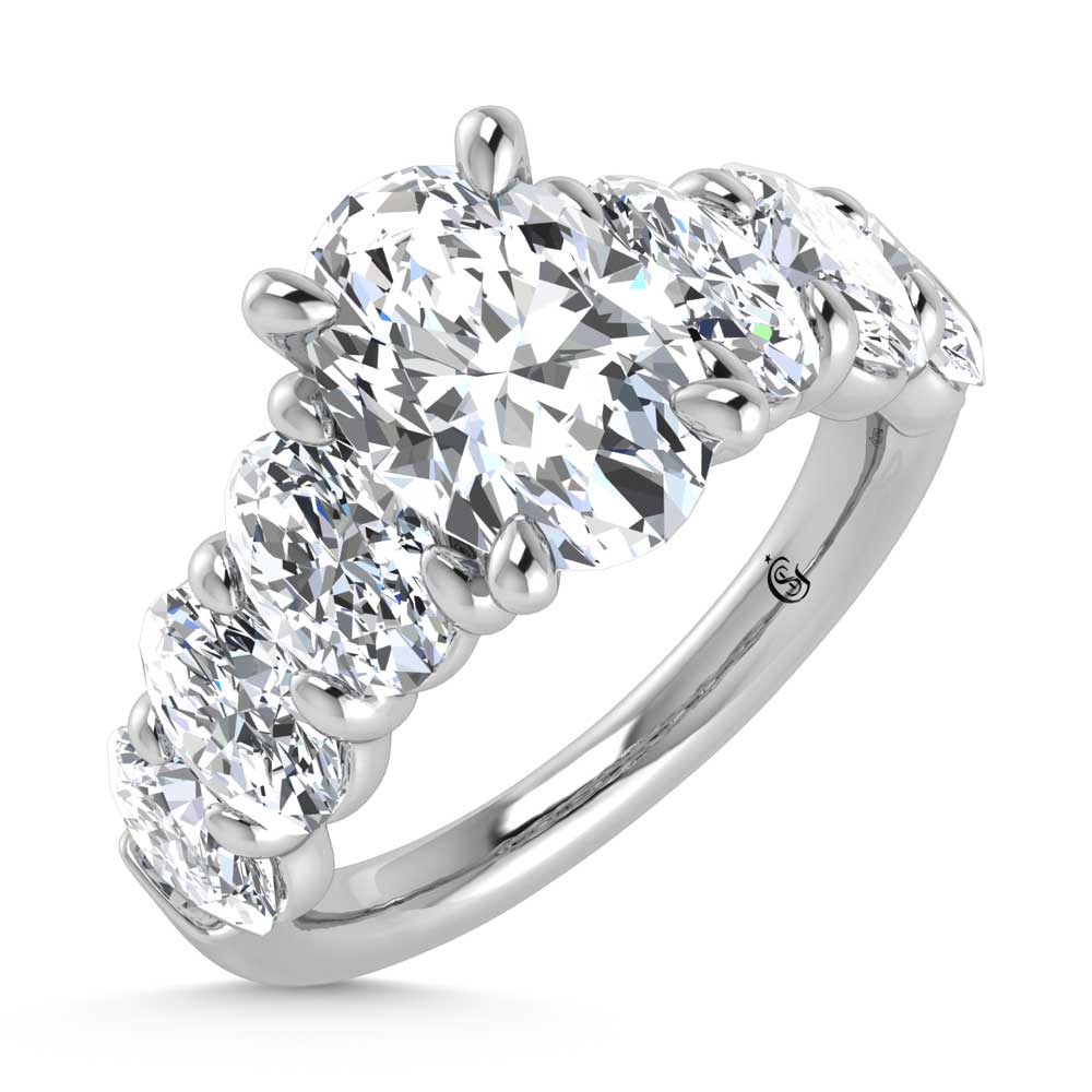 14K White Gold Lab Grown Diamond 6 Ct.Tw. Round Shank Engagement Ring (IGI Certified Center 3ct)