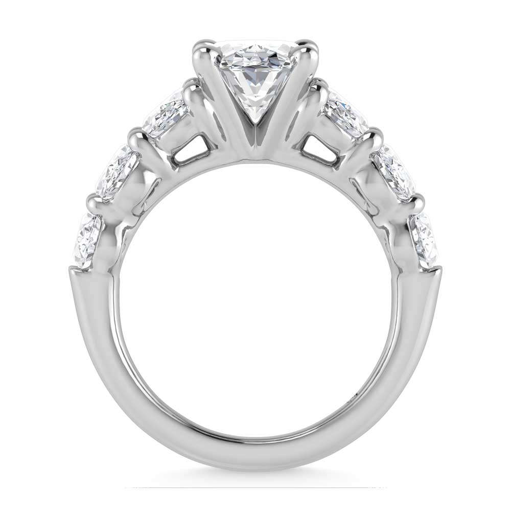 14K White Gold Lab Grown Diamond 6 Ct.Tw. Round Shank Engagement Ring (IGI Certified Center 3ct)