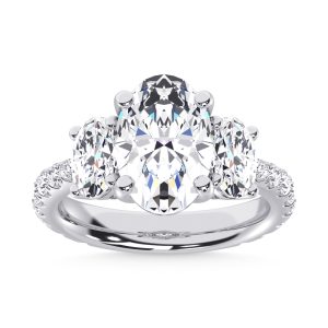 14K White Gold Lab Grown Diamond 3 5/8 Ct.Tw. Oval Shape Three Stone Ring