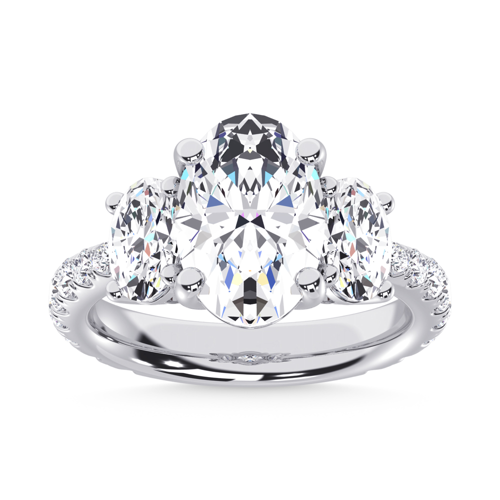 14K White Gold Lab Grown Diamond 3 5/8 Ct.Tw. Oval Shape Three Stone Ring