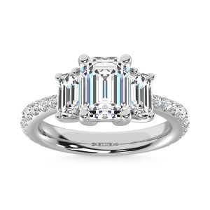 14K White Gold Lab Grown Diamond 3 5/8 Ct.Tw. Emerald Shape Three Stone Ring